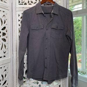 nau mens grey plaid casual button down organic button slim size medium